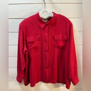 ❣️ADDITION ELLE VINTAGE – Red Silk Blouse with Shoulder Pads – Size 3X